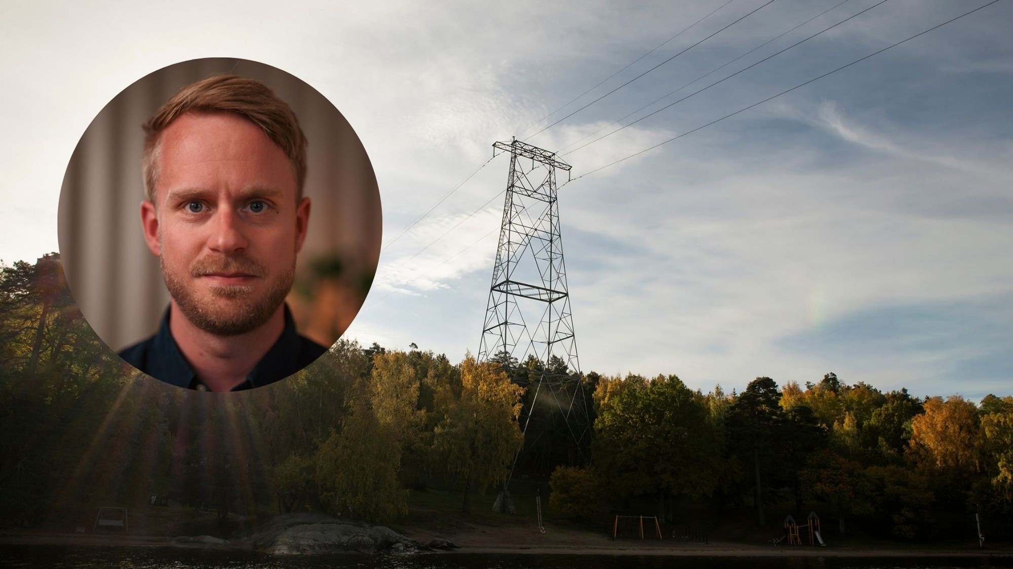 Ett foto av en man framf&ouml;r en kraftledning.