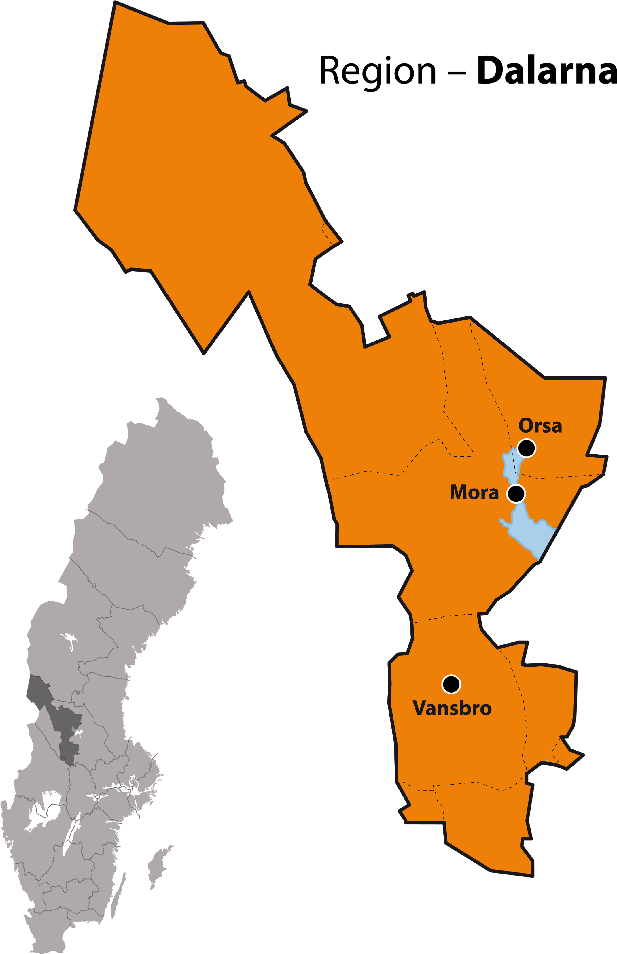 En karta över regionen dalarna.