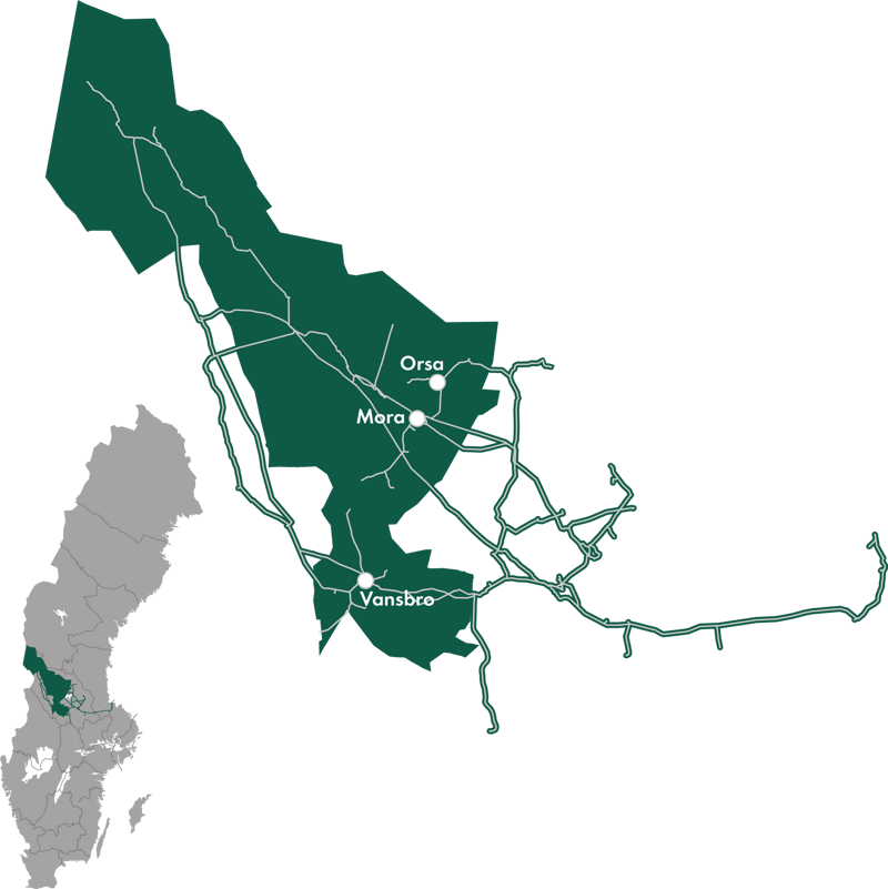 En karta &ouml;ver Dalarna.