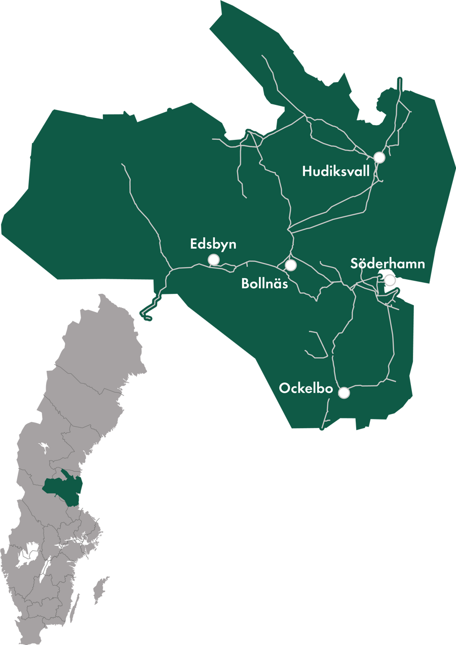 En karta &ouml;ver G&auml;vleborg.