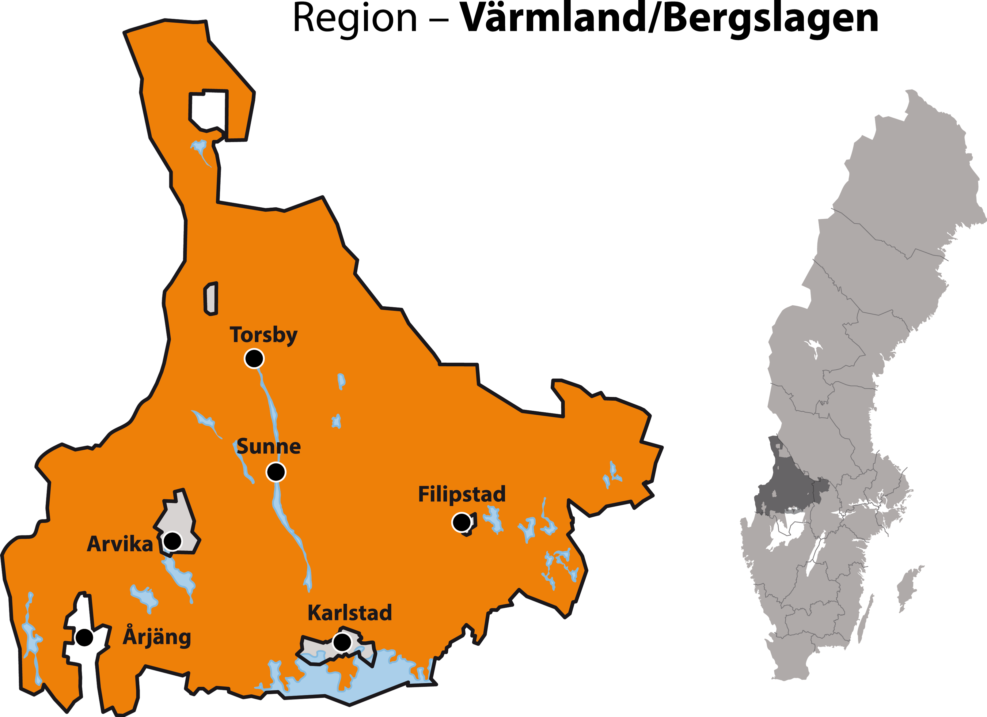 En karta över regionen varmaland / berggasen.