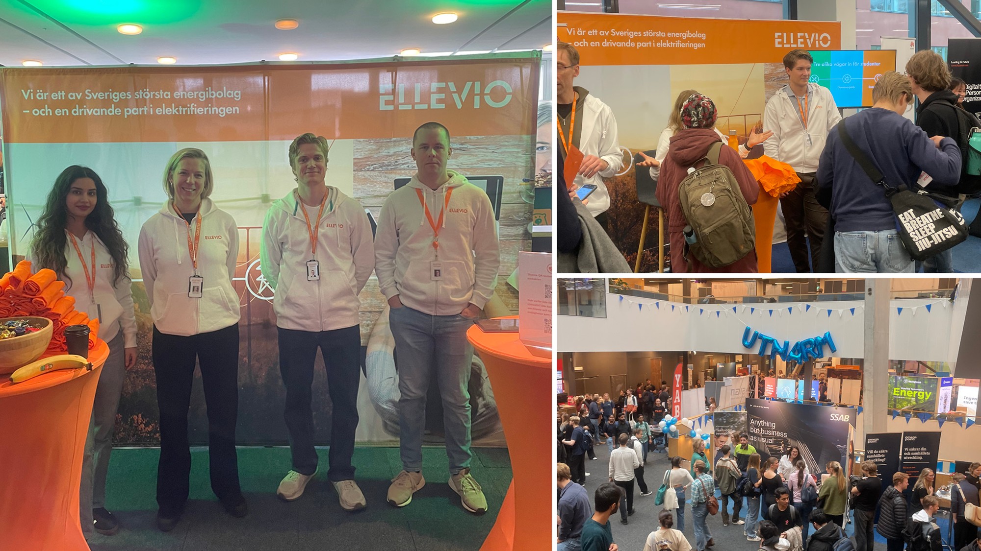Bildkollage av Elleviomedarbetare p&aring; studentm&auml;ssor